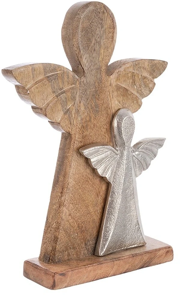 Dekoratyvinė figūrėlė su dviem angelais iš mango medienos, ruda, 23 × 6 × 32,5 cm