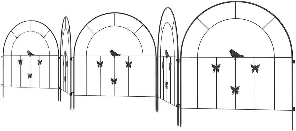 Outsunny sodo tvora, plieninė, 300 cm x 70 cm, dekoratyvinė grotelių tvoros sistema, tvoros elementai, šunų tvora, arkiniu viršumi, kraštovaizdžio tvora sodui, gėlynams, augintinių užtvara, lauko, juoda