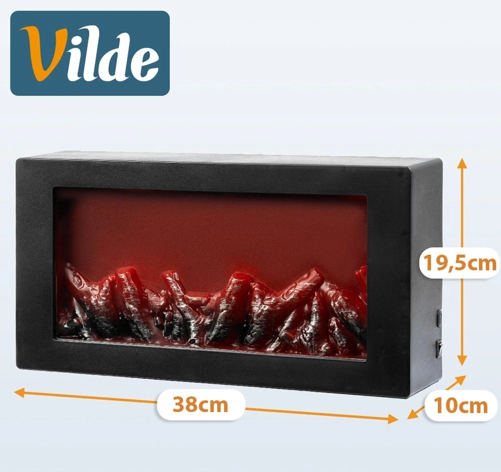 Dekoratyvinis LED židinys, juodas, 38 × 10 × 19,5 cm