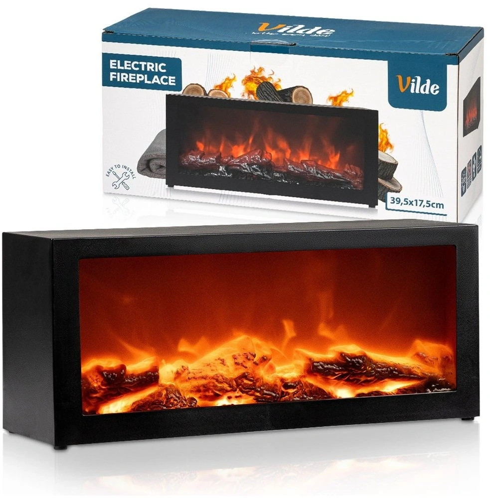 Dekoratyvinis LED židinys, juodas, 39,5 × 12 × 17,5 cm