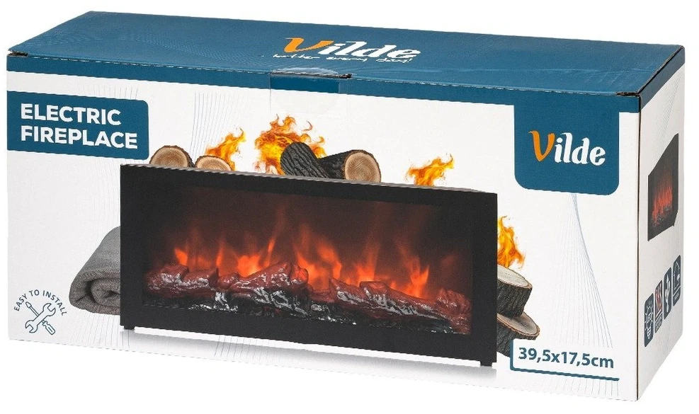 Dekoratyvinis LED židinys, juodas, 39,5 × 12 × 17,5 cm