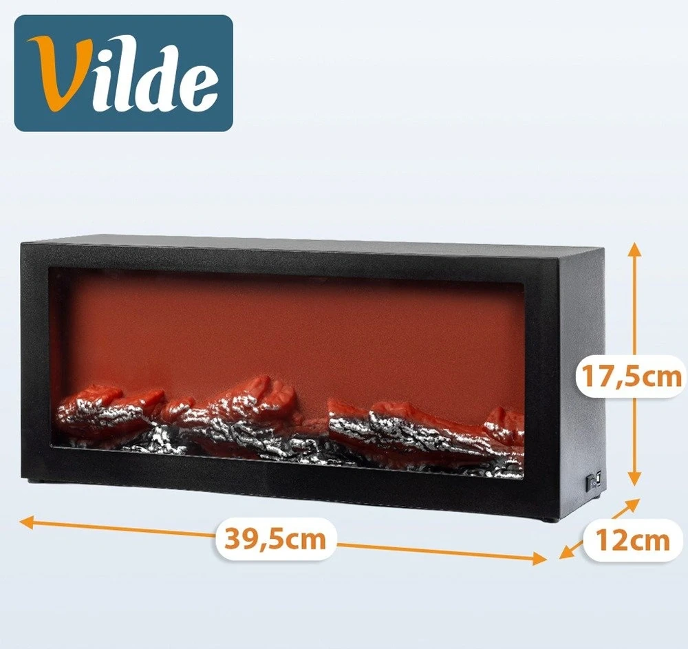Dekoratyvinis LED židinys, juodas, 39,5 × 12 × 17,5 cm