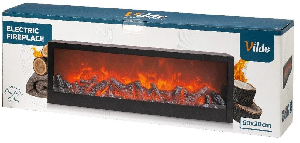 Dekoratyvinis LED židinys, juodas, 60 × 10 × 20 cm