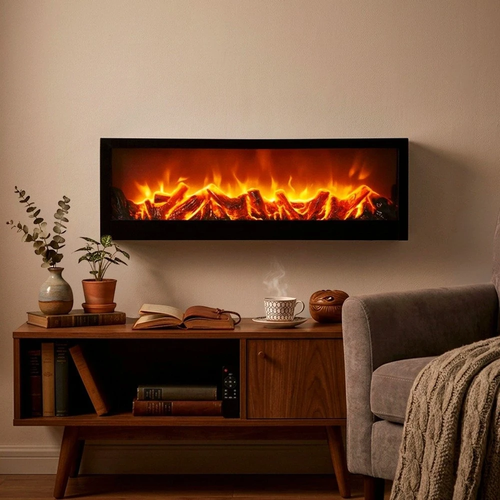 Dekoratyvinis LED židinys, juodas, 60 × 10 × 20 cm