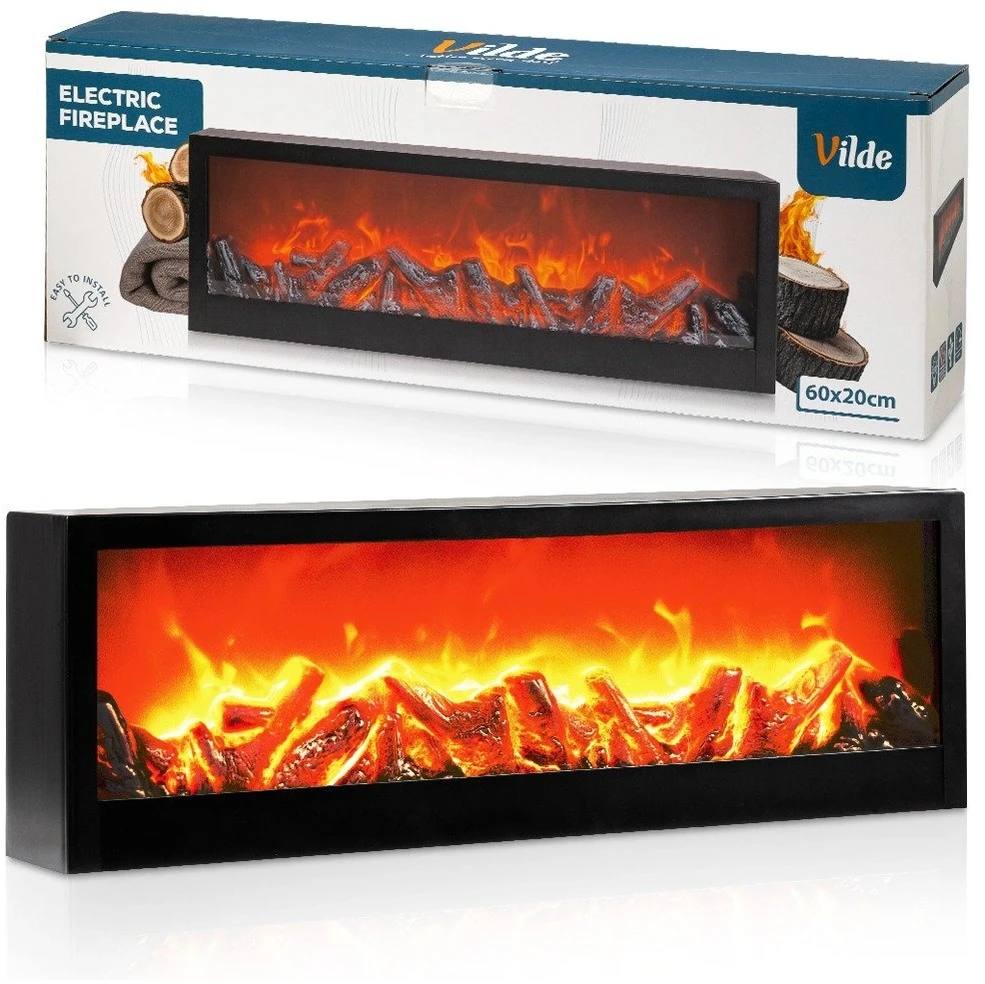 Dekoratyvinis LED židinys, juodas, 60 × 10 × 20 cm