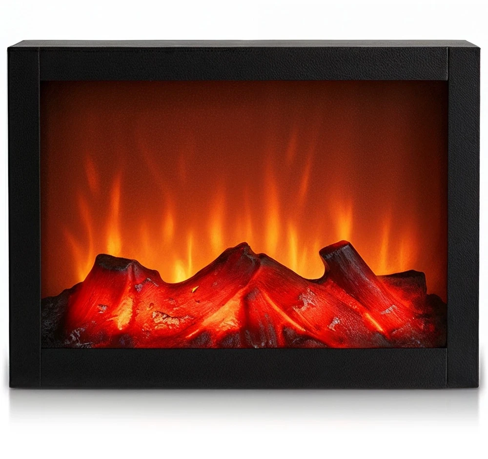 BigBuy Elektrinis židinys LED apšvietimu juodas 29x23 cm