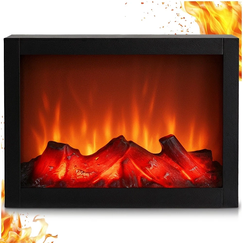 BigBuy Elektrinis židinys LED apšvietimu juodas 29x23 cm