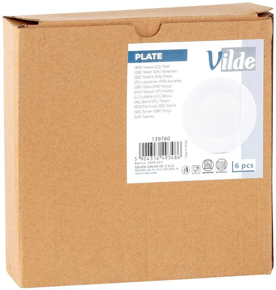Desertinės lėkštės Vilde stiklinės baltos 18 cm, 6 vnt.