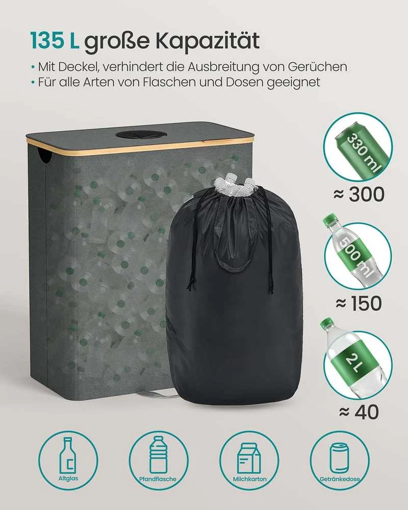 Songmics Dėžė buteliams 135 L su bambuko dangčiu