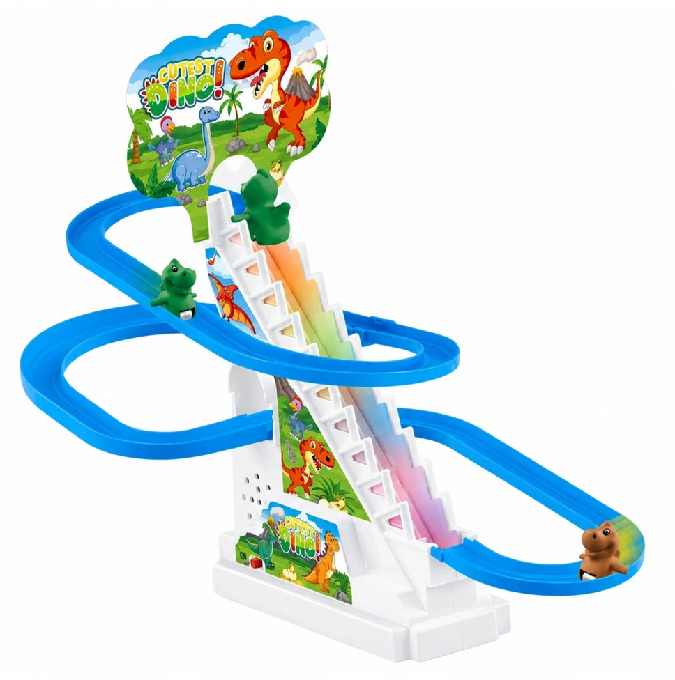 Lean Toys Dinozaurų trasa su judančiais laiptais ir šviesos efektais, 19,5 × 15 × 8,5 cm