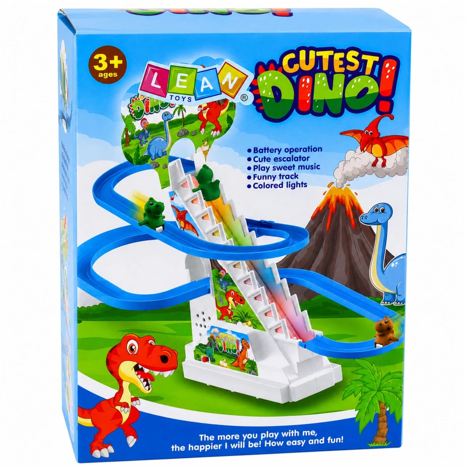 Lean Toys Dinozaurų trasa su judančiais laiptais ir šviesos efektais, 19,5 × 15 × 8,5 cm