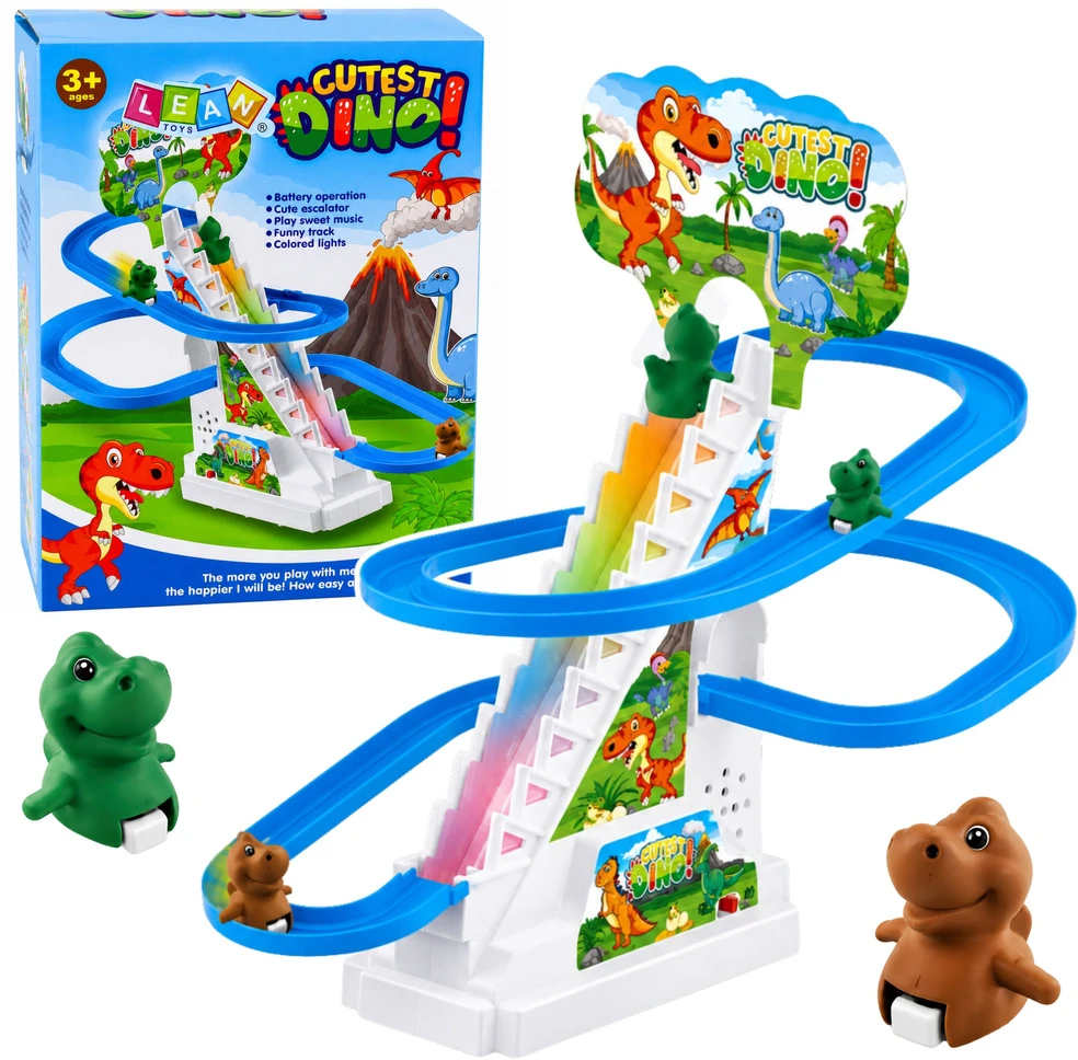 Lean Toys Dinozaurų trasa su judančiais laiptais ir šviesos efektais, 19,5 × 15 × 8,5 cm