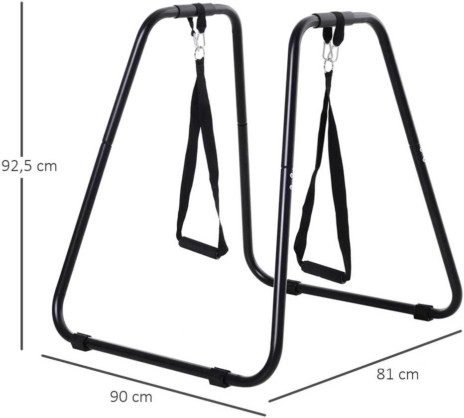 HOMCOM lygiagrečių stovas, stabilus atsispaudimų stovas su diržų sistema, tvirtas plieno rėmas, juodas, 90x81x92,5 cm