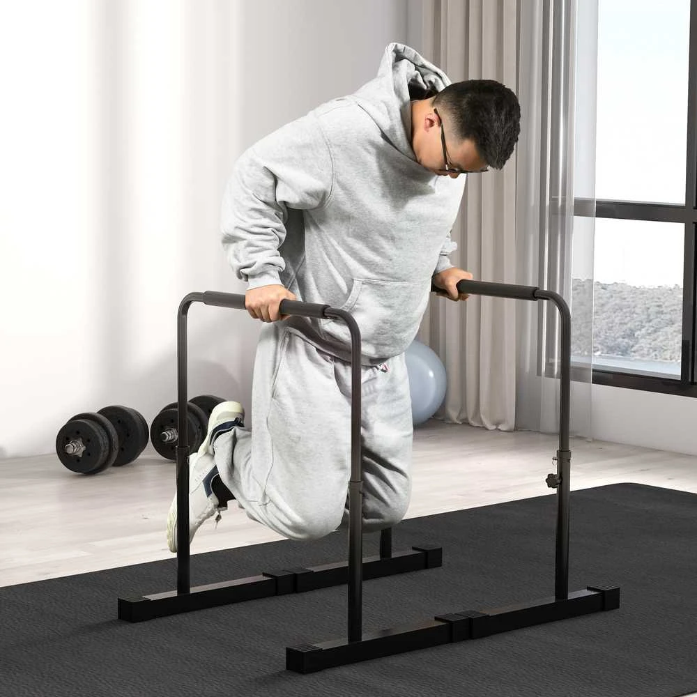 Sportnow HOMCOM lygiagrečių štangų rinkinys, 2 vnt., neslidžios, 80–100 cm reguliuojamo aukščio fitneso paraletės raumenų ir jėgos treniruotėms, plieninės, juodos