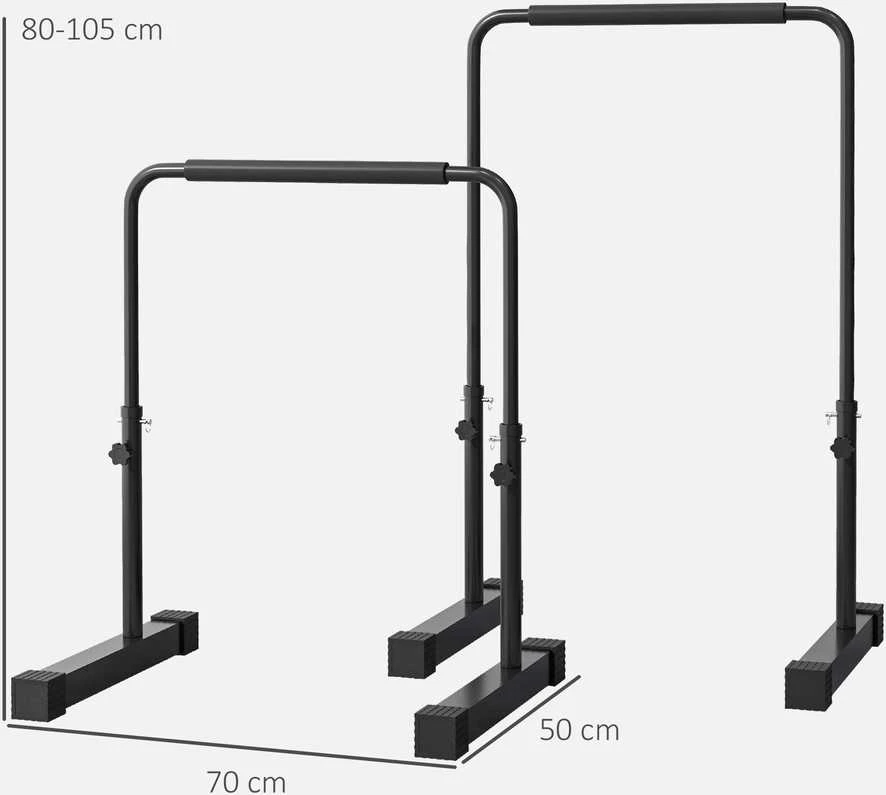 Sportnow HOMCOM lygiagrečių štangų rinkinys, 2 vnt., neslidžios, 80–100 cm reguliuojamo aukščio fitneso paraletės raumenų ir jėgos treniruotėms, plieninės, juodos