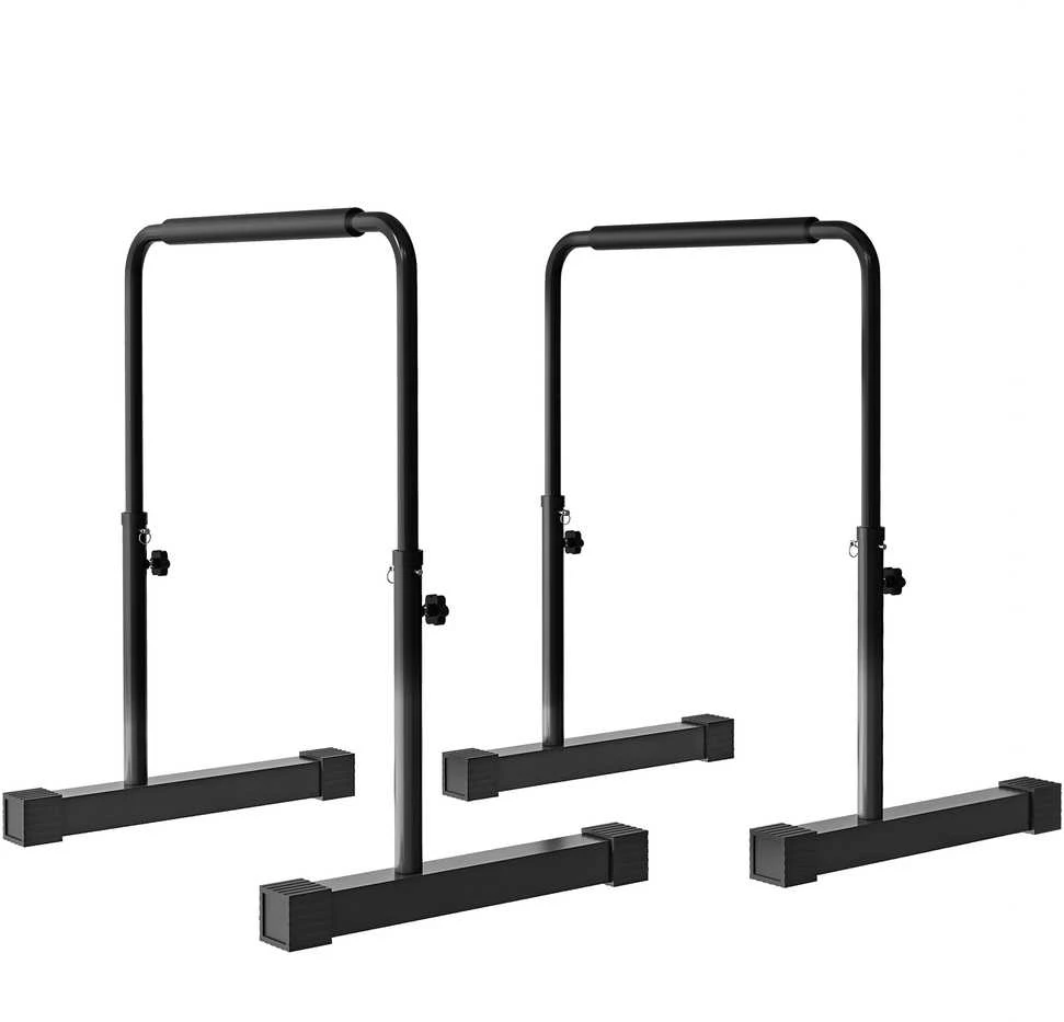 Sportnow HOMCOM lygiagrečių štangų rinkinys, 2 vnt., neslidžios, 80–100 cm reguliuojamo aukščio fitneso paraletės raumenų ir jėgos treniruotėms, plieninės, juodos