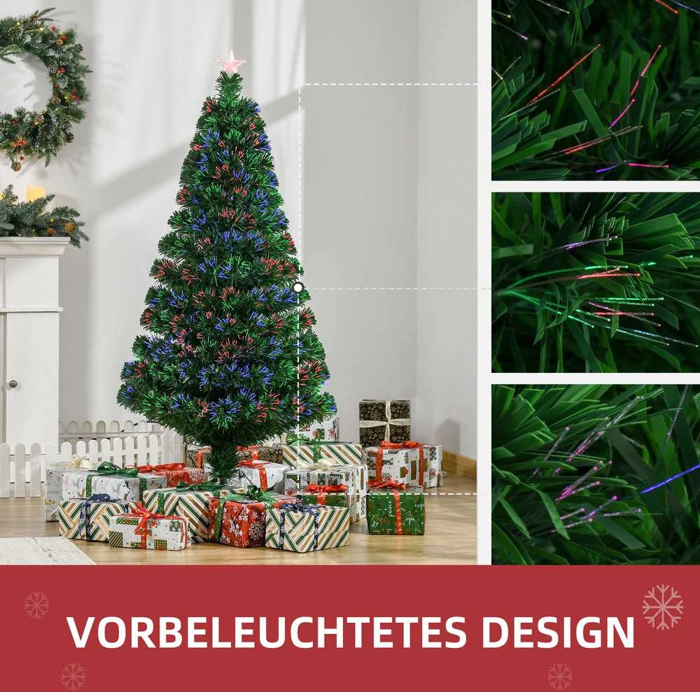 Dirbtinė Kalėdų eglutė HOMCOM, šviečianti LED šviesolaidžiais, su metaliniu stovu, keičianti spalvas, žalia, 150 cm