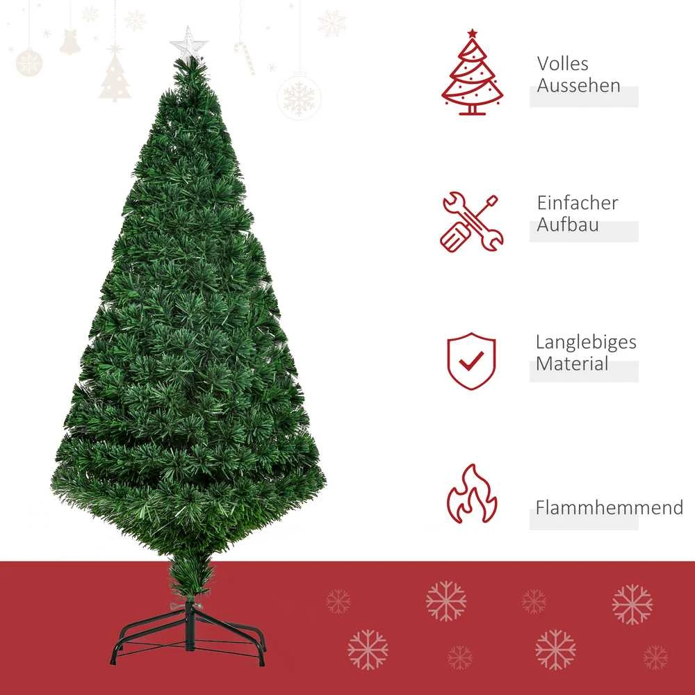 Dirbtinė Kalėdų eglutė HOMCOM, šviečianti LED šviesolaidžiais, su metaliniu stovu, keičianti spalvas, žalia, 150 cm