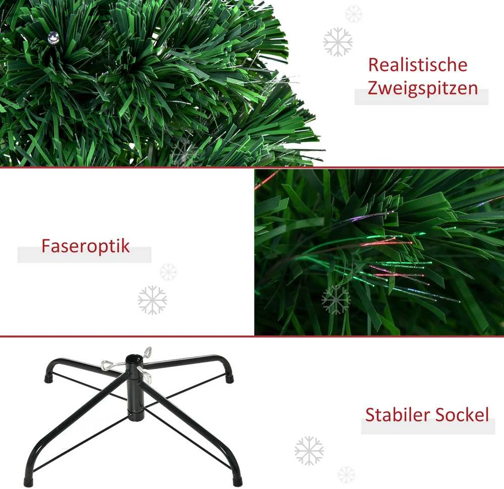 Dirbtinė Kalėdų eglutė HOMCOM, šviečianti LED šviesolaidžiais, su metaliniu stovu, keičianti spalvas, žalia, 150 cm