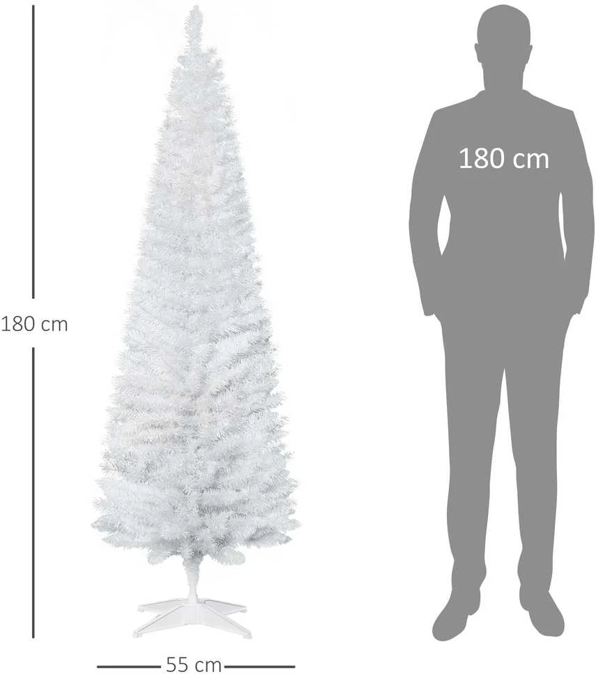HOMCOM dirbtinė kalėdinė eglutė su plastikiniu stovu, 390 šakelių, balta, Ø 55 x A 180 cm
