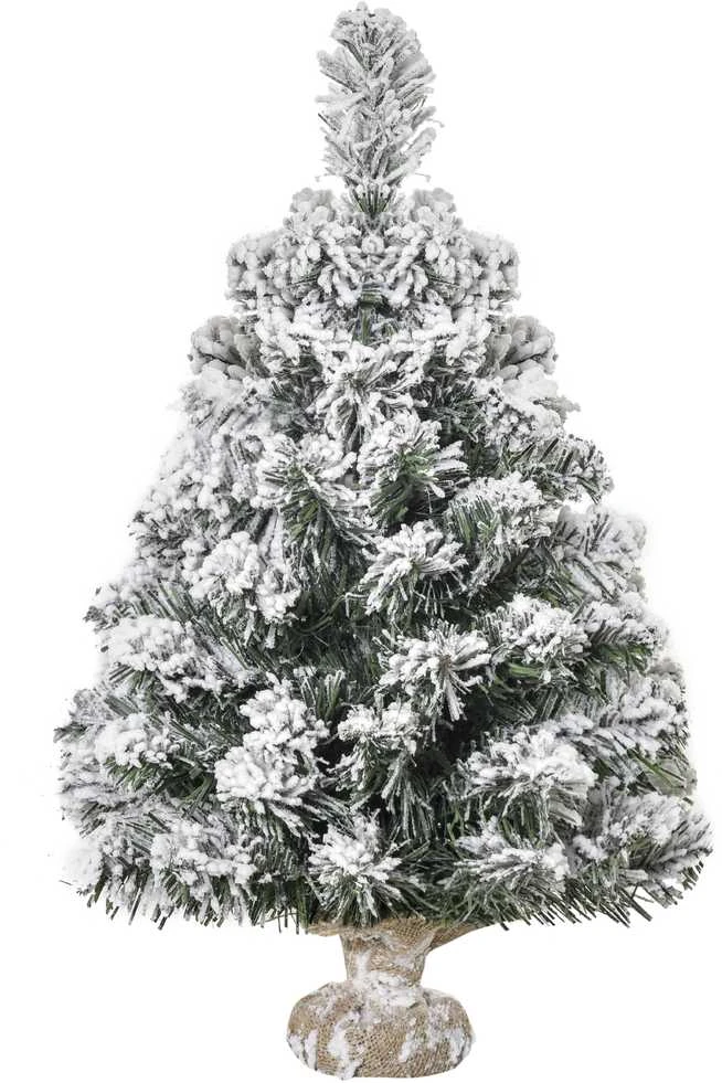 HOMCOM mini dirbtinė Kalėdų eglutė 60 cm, apsnigta, 67 šakelės, cementinis pagrindas, skirta patalpoms ir biurui