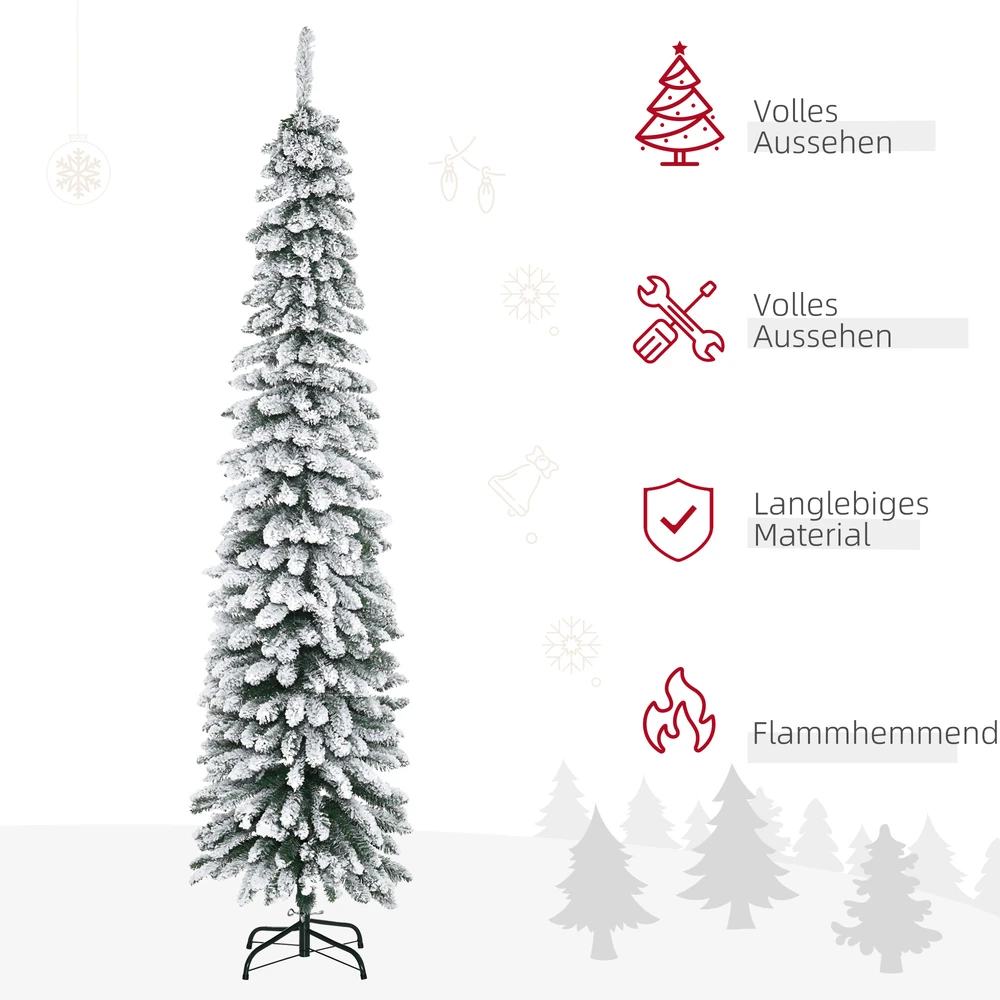 HOMCOM Dirbtinė kalėdinė eglutė, 210 cm ilgio eglutė su 490 antgalių, dirbtiniu sniegu, sulankstomu metaliniu stovu, skirta Kalėdoms dekoruoti, žalia+balta