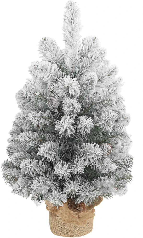HOMCOM Mini Kalėdinė eglutė 60 cm, dirbtinė su sniegu, 72 šakelės, 72 pušies kankorėžiai, cementinis pagrindas