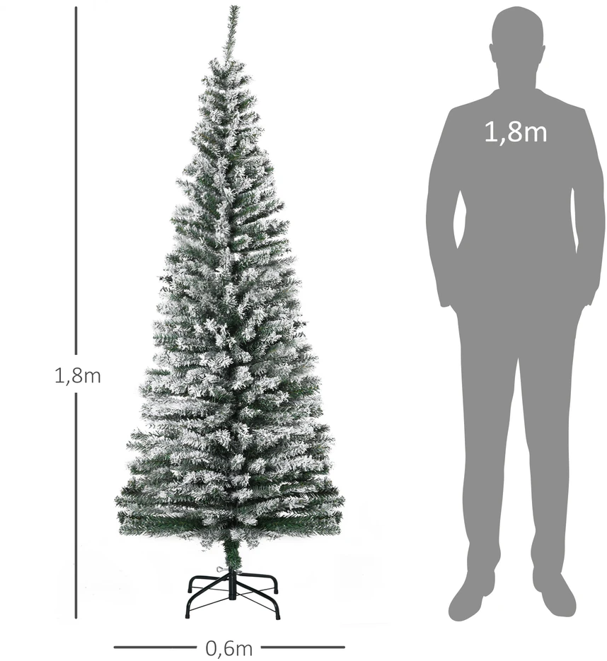HOMCOM Dirbtinė Kalėdų eglutė 180 cm Pieštukinė pušis su sniegu, 492 šakos laukui
