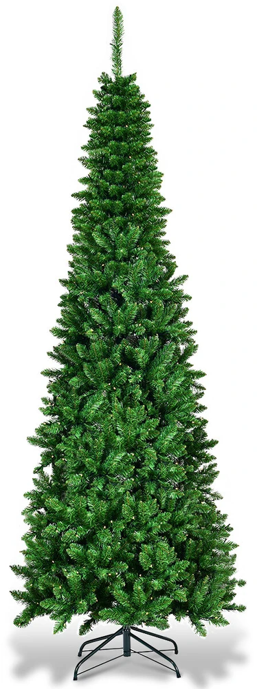 Dirbtinė kalėdinė eglutė, siaura, su LED apšvietimu, žalia, 225 cm
