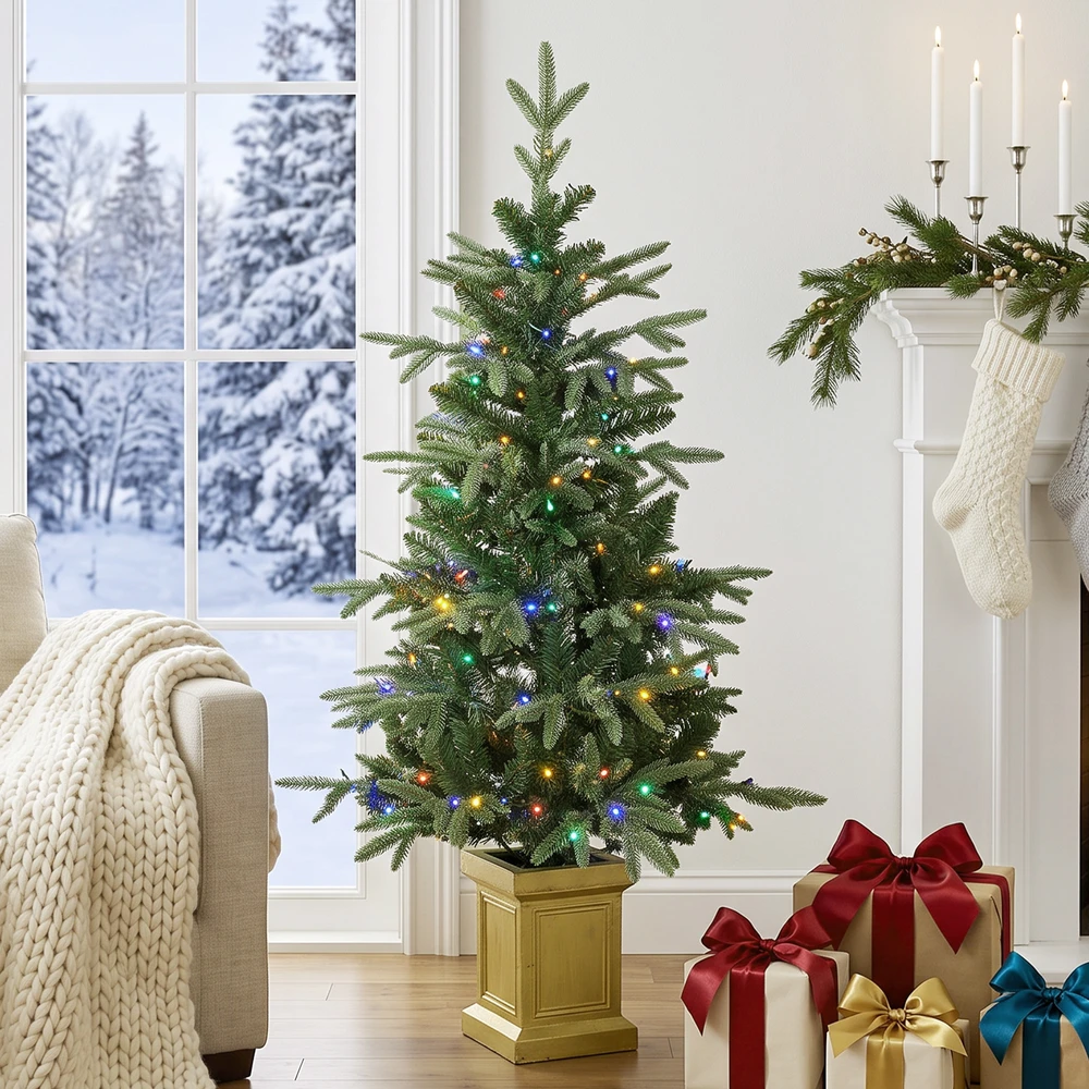 Dirbtinė kalėdinė eglutė su 110 LED, dviejų spalvų apšvietimu, žalia, 120 cm