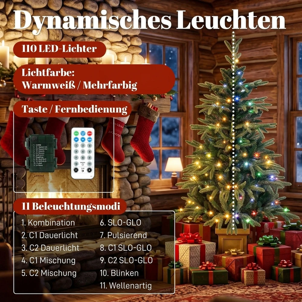 Dirbtinė kalėdinė eglutė su 110 LED, dviejų spalvų apšvietimu, žalia, 120 cm