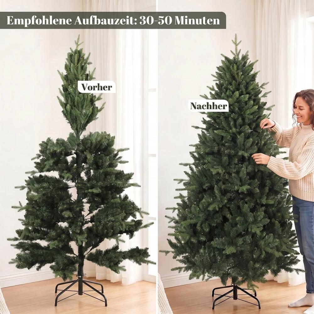 Dirbtinė kalėdinė eglutė su 1237 šakelėmis ir metaliniu stovu, žalia, 180 cm
