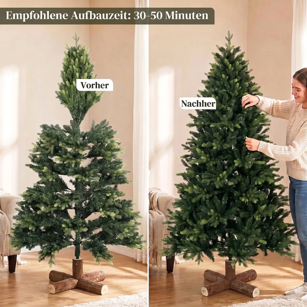 Dirbtinė kalėdinė eglutė su 2419 PE ir PVC šakelių galiukais ir atlenkiamomis šakomis, žalia, Ø 105 × 180 cm