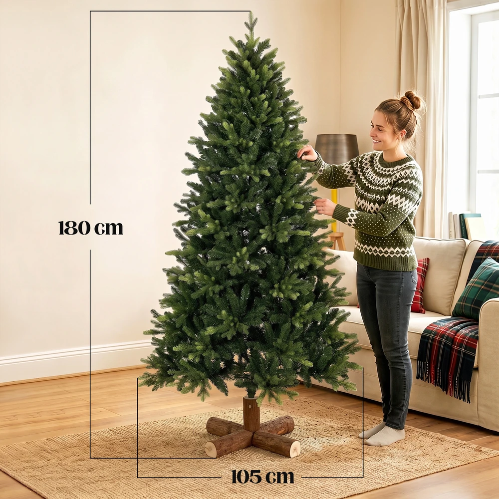 Dirbtinė kalėdinė eglutė su 2419 PE ir PVC šakelių galiukais ir atlenkiamomis šakomis, žalia, Ø 105 × 180 cm