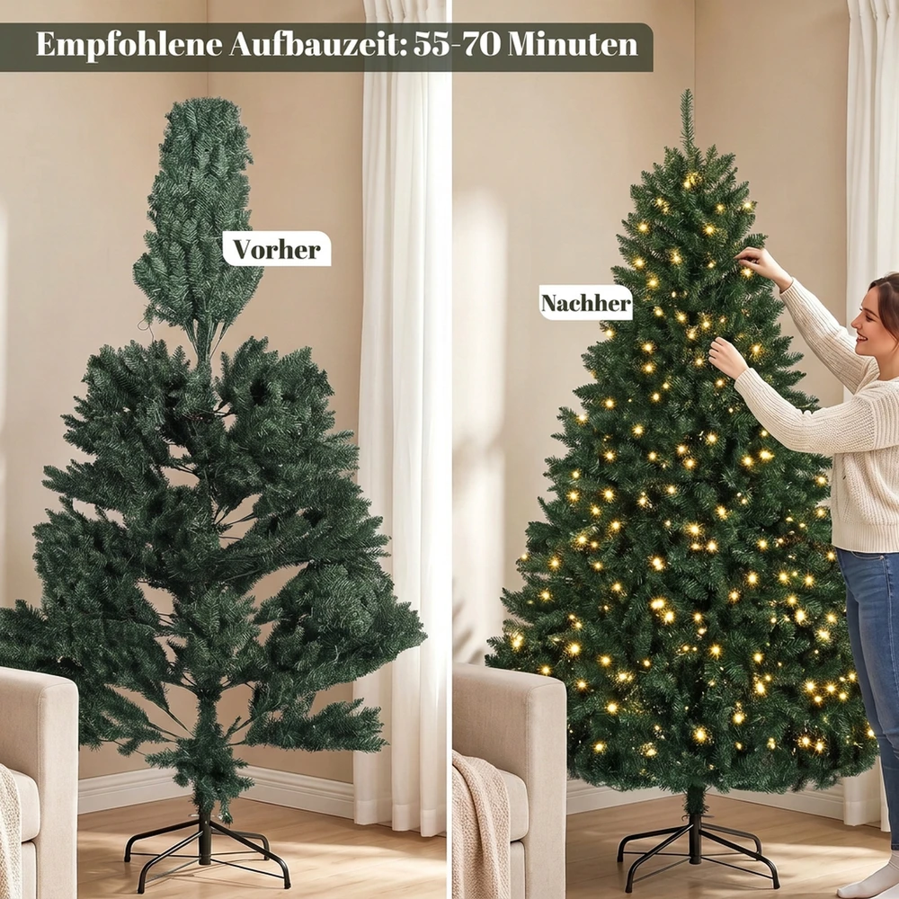 Dirbtinė kalėdinė eglutė su 550 šiltai baltų LED lempučių, žalia, Ø 112 × 180 cm