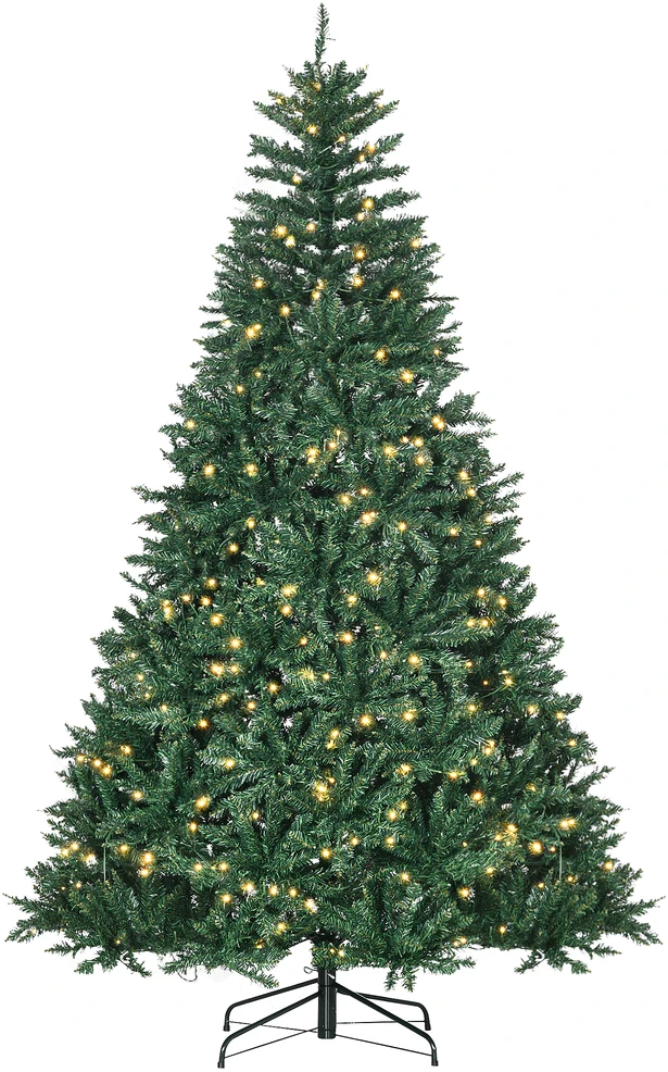 Homcom Dirbtinė kalėdinė eglutė su 700 šiltai baltų LED lempučių, žalia, 142 × 210 cm