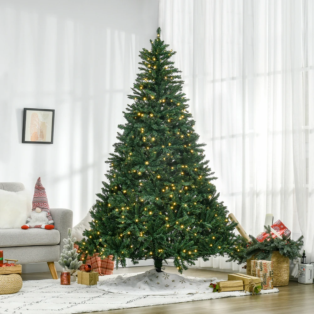 Homcom Dirbtinė kalėdinė eglutė su 700 šiltai baltų LED lempučių, žalia, 142 × 210 cm