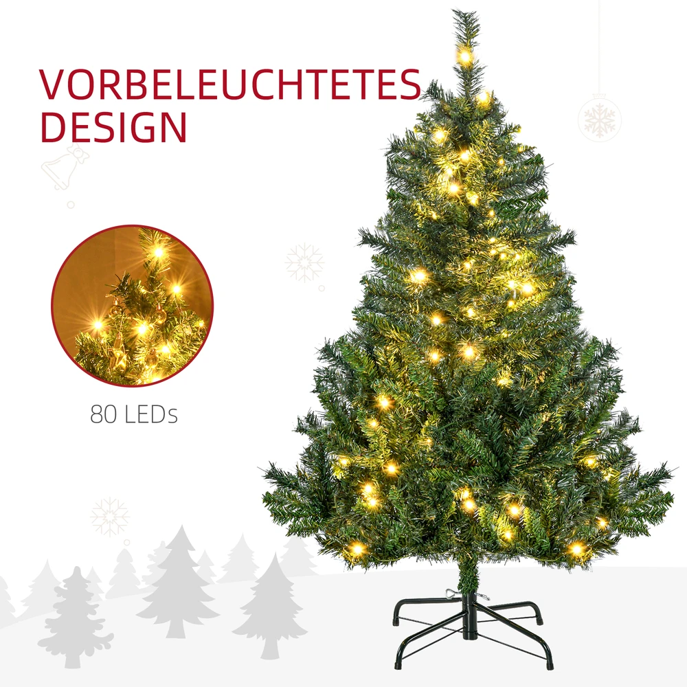 Dirbtinė kalėdinė eglutė su 80 šiltai baltų LED, 307 šakelių galiukais, žalia, Ø75 × 120 cm