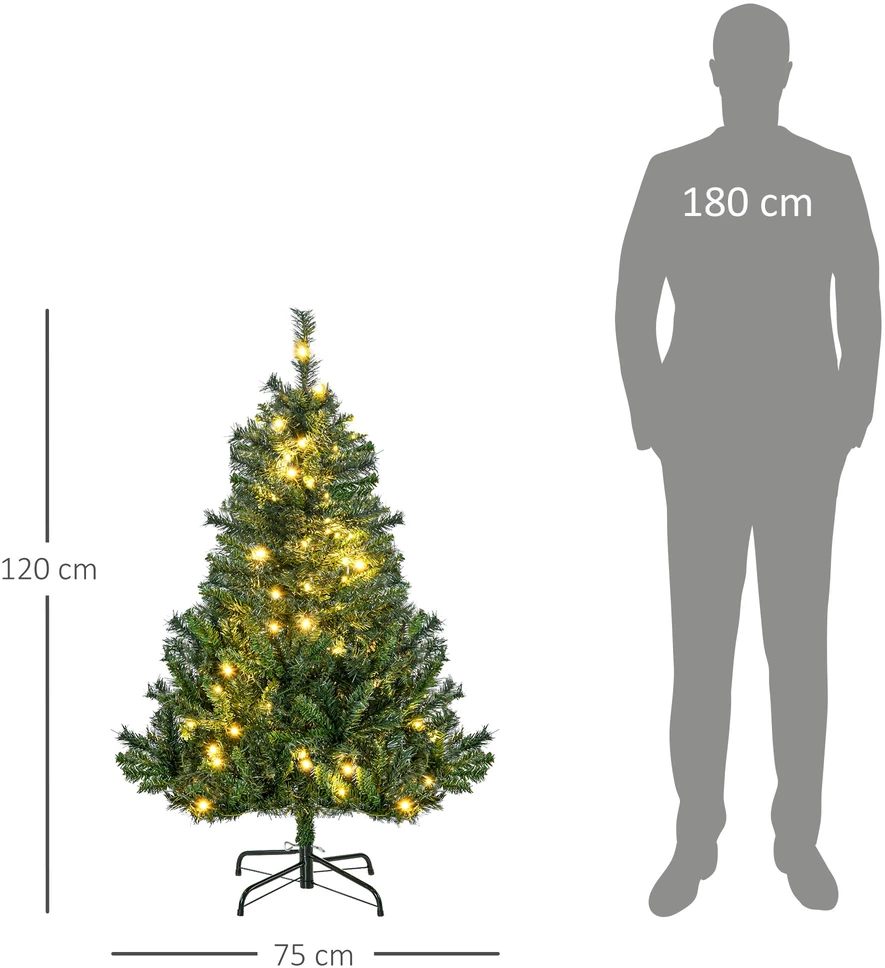 Dirbtinė kalėdinė eglutė su 80 šiltai baltų LED, 307 šakelių galiukais, žalia, Ø75 × 120 cm