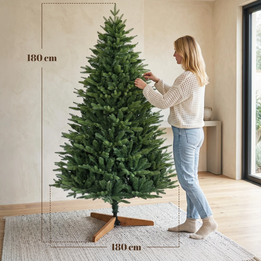 Dirbtinė kalėdinė eglutė su atlenkiamomis šakomis ir pušies medienos stovu, žalia, Ø 115 × 180 cm