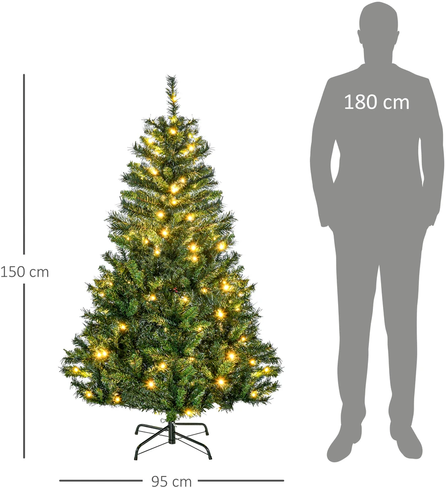 Dirbtinė kalėdinė eglutė su LED apšvietimu ir dekoracijomis, žalia, Ø95 x 150 cm