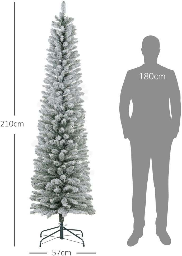 Dirbtinė kalėdinė eglutė su LED apšvietimu ir apsnigtomis šakomis, žalia/balta, Ø 57 x 210 cm