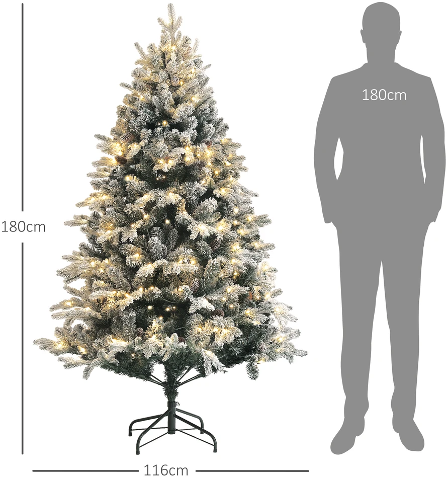 HOMCOM Dirbtinė kalėdinė eglutė, 180 cm ilgio eglutė su 793 antgaliais, dirbtiniu sniegu, sulankstomu plieniniu stovu, skirta Kalėdoms dekoruoti, žalia