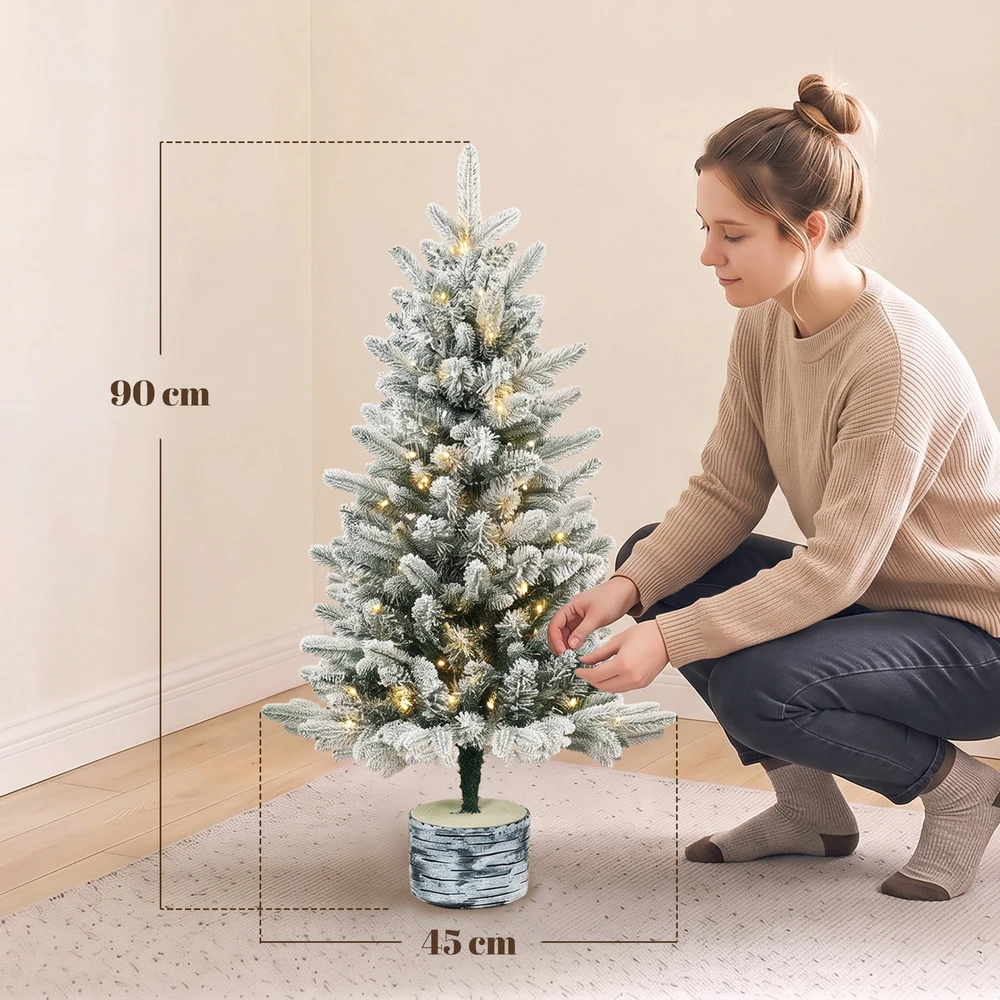 Dirbtinė kalėdinė eglutė su sniego efektu ir 50 LED, žalia/balta, Ø45 × 90 cm