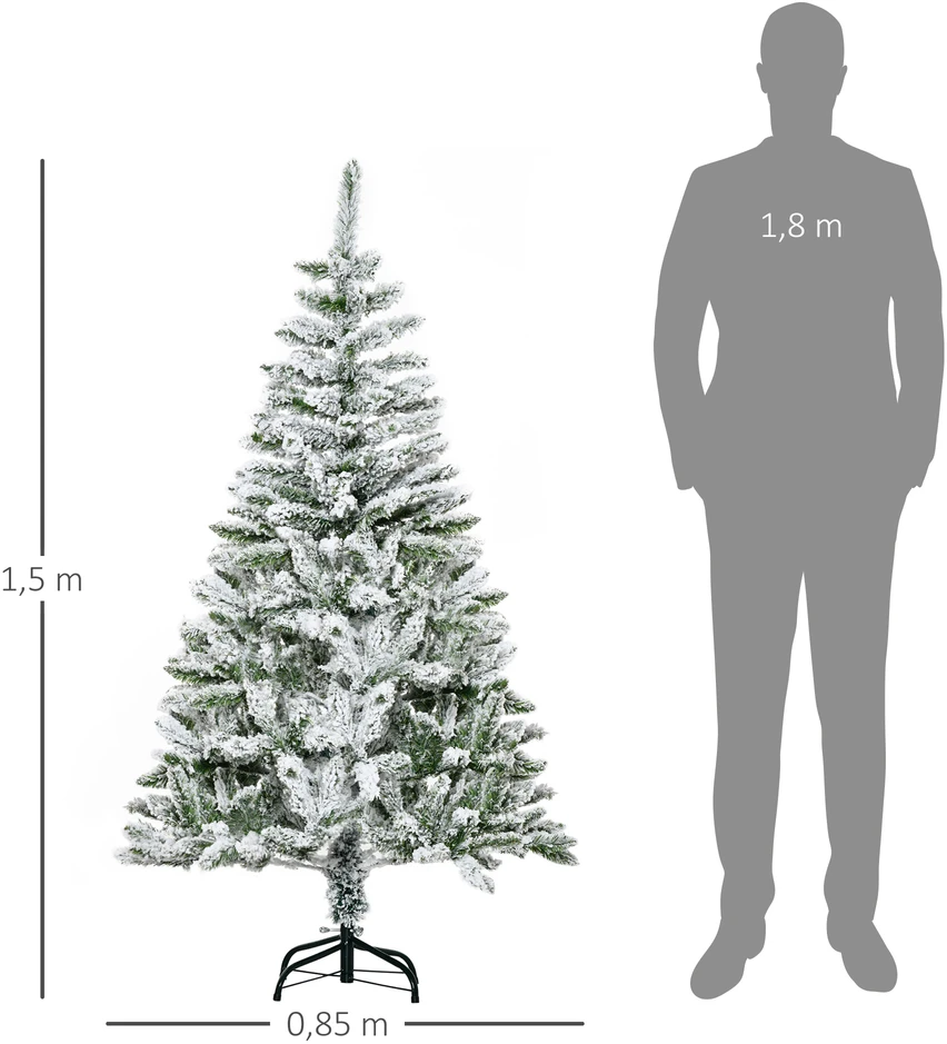HOMCOM Kalėdų eglutė 150 cm dirbtinė pušis su dirbtiniu sniegu, 358 šakų galiukai, stovas Kalėdų eglutė Kalėdoms, vidaus, žalia