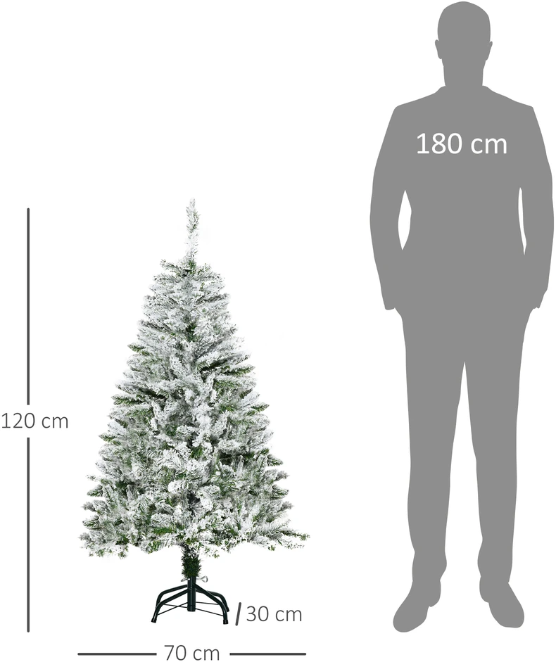 HOMCOM Dirbtinė Kalėdų eglutė, 120 cm dirbtinė pušis su dirbtiniu sniegu, su 200 šakų galiukų, sulankstomas stovas, Kalėdoms, vidaus, žalia
