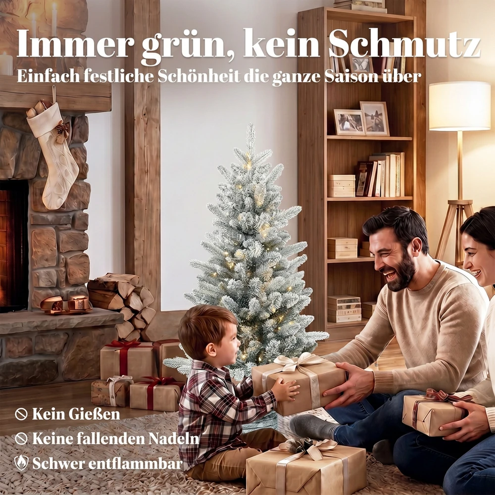 Dirbtinė kalėdinė eglutė su sniego efektu ir 50 LED, žalia/balta, Ø45 × 90 cm