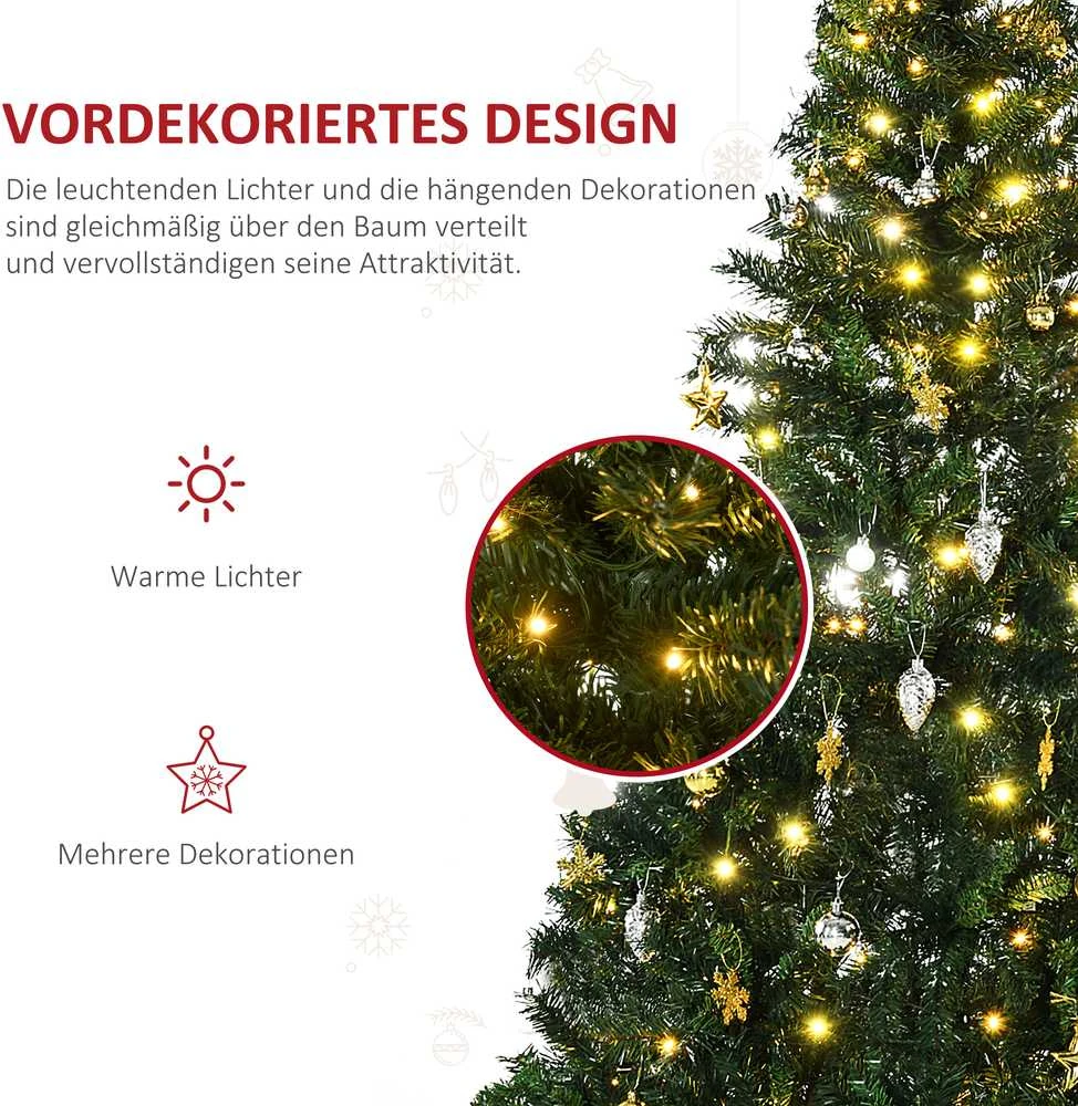 HOMCOM dirbtinė Kalėdų eglutė su dekoracijomis, 200 LED lempučių, 745 šakos, Ø 112 x A 180 cm
