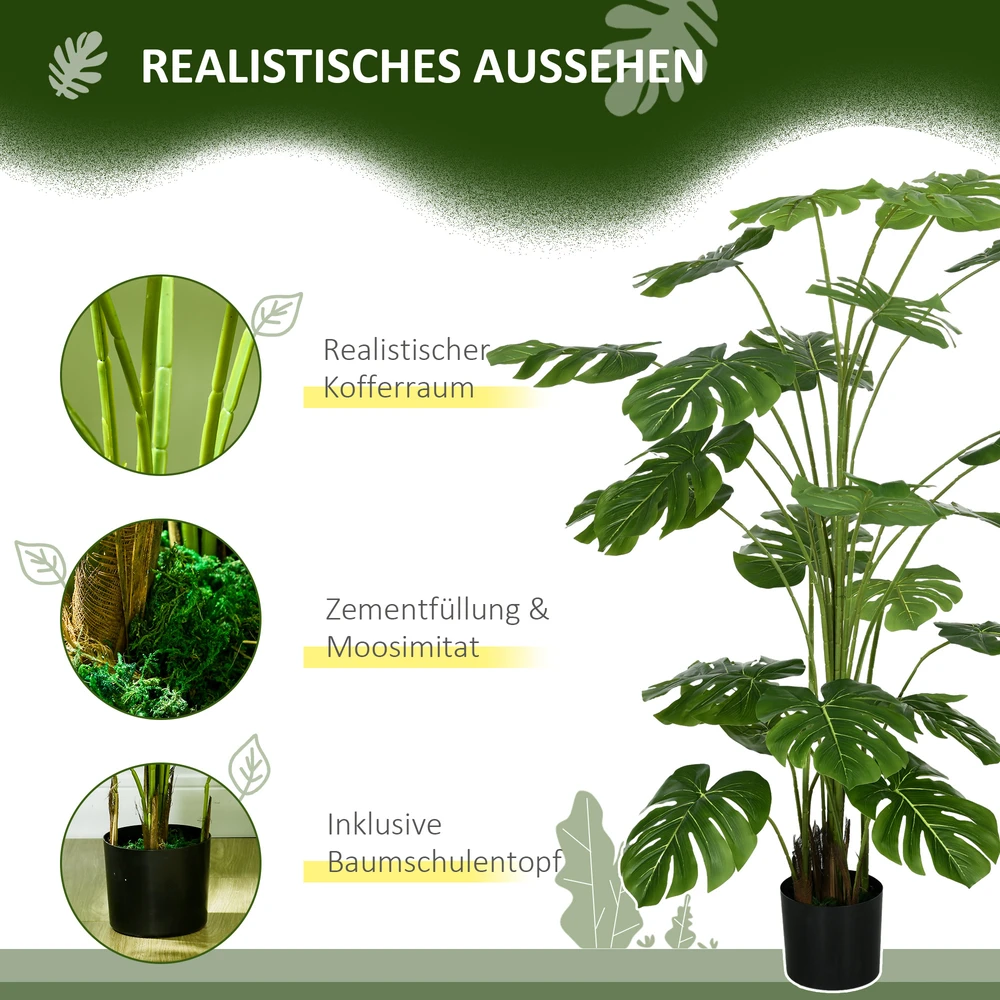 Dirbtinis augalas HOMCOM, dirbtinė Monstera Deliciosa, 180 cm aukščio dirbtinis medis su 24 šakomis, kambarinis augalas, dekoratyvinis augalas patalpoms, žalias