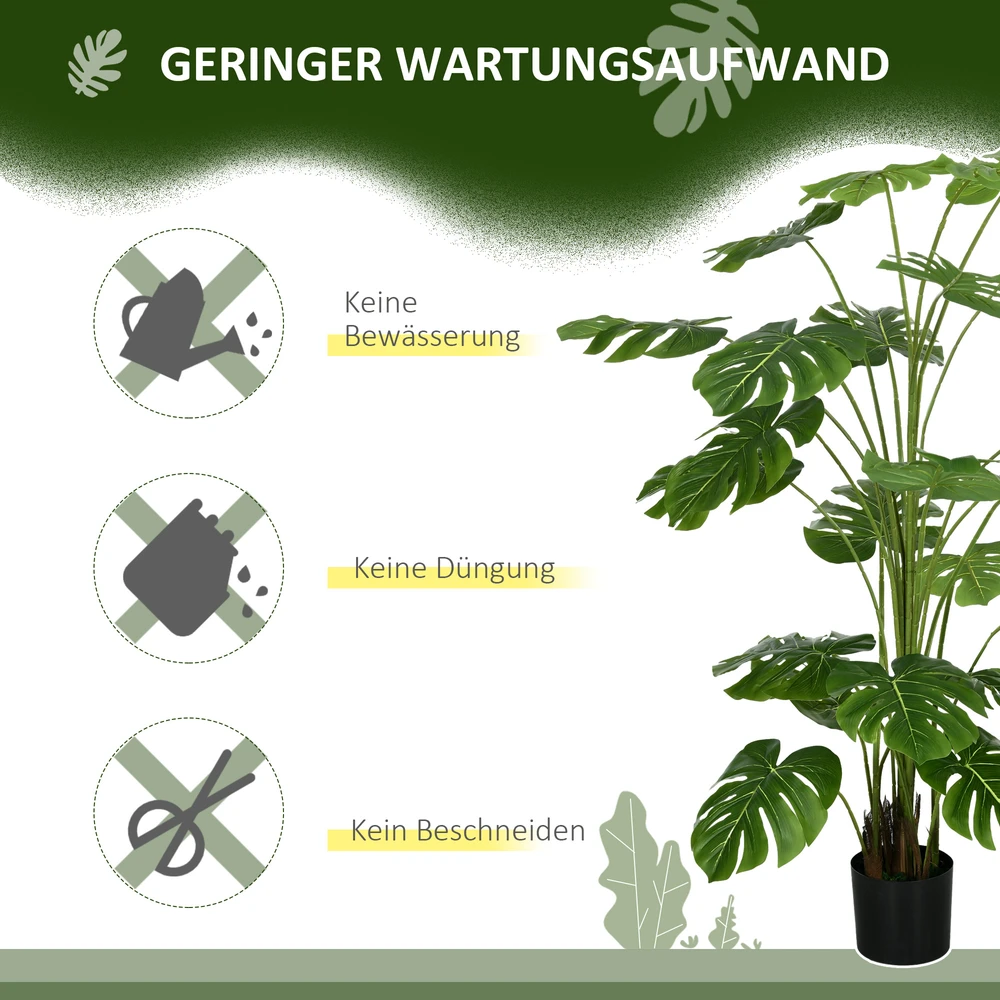 Dirbtinis augalas HOMCOM, dirbtinė Monstera Deliciosa, 180 cm aukščio dirbtinis medis su 24 šakomis, kambarinis augalas, dekoratyvinis augalas patalpoms, žalias
